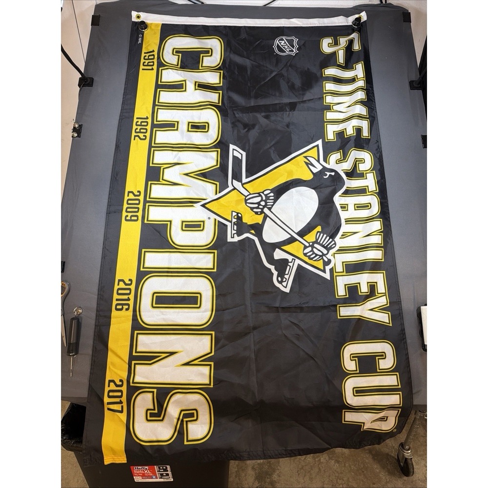 Pittsburgh Penguins 5 Time Stanley Cup Champions 3x5 Flag Banner NHL Hockey